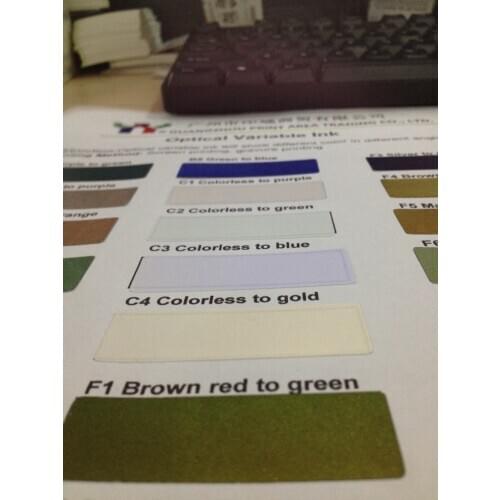 Color change another color ink,Optical Variable Silk Screen printing Ink,Colorless change to Green, MOQ0.1kg,1kg/can