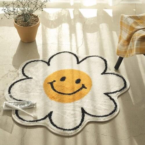 Ins Nordic Door Mat Bathroom Anti-slip Floor Mats Living Room Soft Decorative Smiley Carpet Flower Shape Machine Washable Rugs