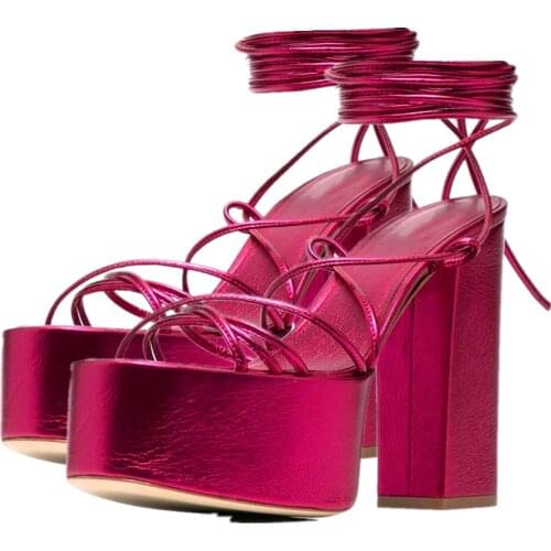 New Summer Cross-Tied Sandals Women Sexy Thick High Heels Platform Shoes Women Fashion Round Toe Party sandalias de las mujeres