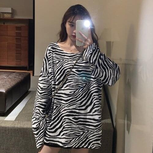 Plus Size Autumn Winter Outwear Women Tops and Tees Long Sleeve Loose T-shirts Zebra