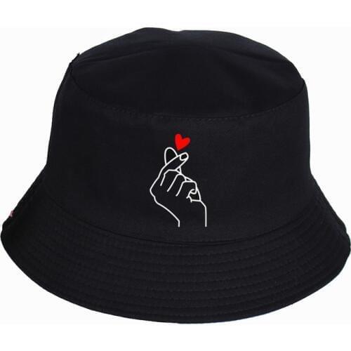 Finger Heart Print Bucket Hats Summer pop harajuku Women Men fisherman hat Outdoor sunshade cap fishing hat