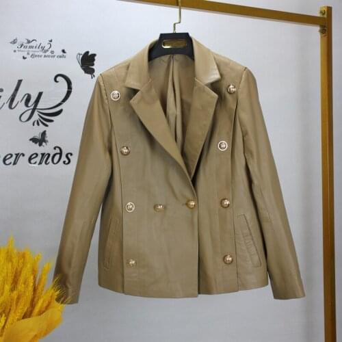 Hot Fashion Womens Buttons Leather Blazers jackets Spring Autumn High Quality Genuine Leather coat C916