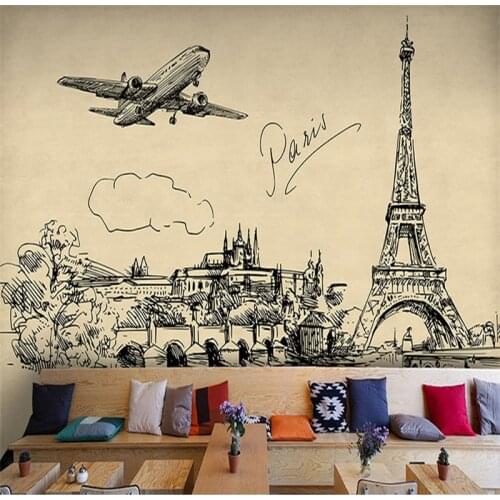 Custom hand-painted sketch simple corner cafes urban 3D wallpaper KTV 3D wallpaper murals tea shop cafe