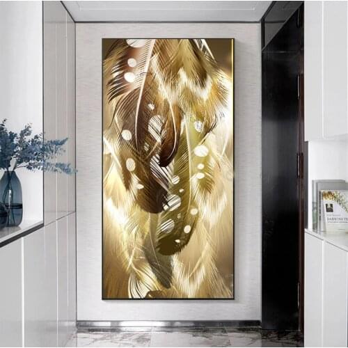 Feather Gold Color Lamp Poster Canvas Print Wall Nordic Minimalist Style Art Modular Living Room Bedroom Home Without Frame