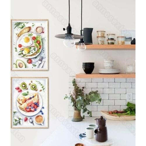 Nordic Style Frameless Canvas Painting Posters Delicious Food Fruits Sandwich and Flowers for Home Rooms Gallery Wall Decoration