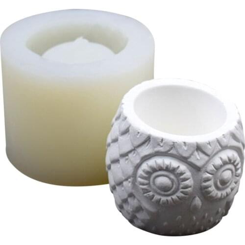 Durable Silicone Owl Flower Pot Mold Cement DIY Succulent Make Mould Pen Holder J0PC