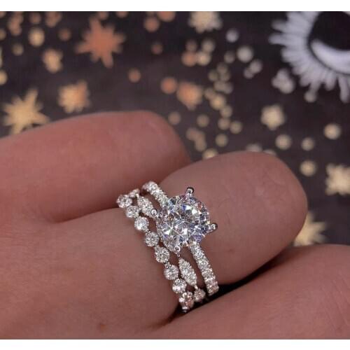 Luxury 100% 925 Sterling Silve FINGER RINGS SET Wedding Engagement Cocktail Diamond Rings for Women Fine Gemstone Jewelry