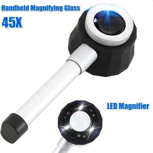 LED Magnifier 45X Handheld Magnifying Glass With Storage Case 0.5mm Scales Magnifying Tool Handle Illuminated Lighting Outdoor