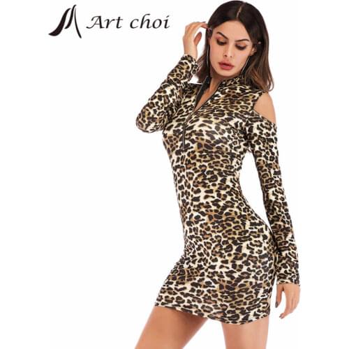 Chic Sexy Women Mini Leopard Slim Skirt Dress Summer Autumn Ladies Female Off Shoulder Fashion Retro Vintage Club Party Vestido