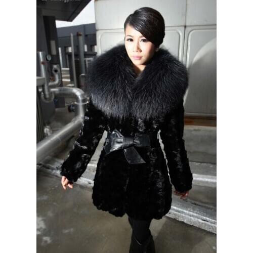 New real natural genuine Mink Fur coat with big big raccoon fur Collar Women super-luxury fashion jacket Winter custom any Size