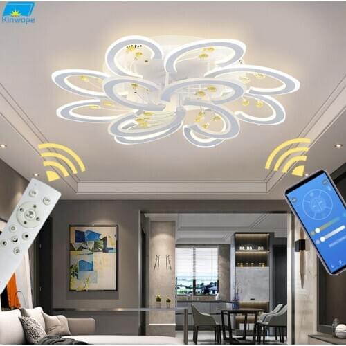 Kinwope Modern Ceiling Lamp Living Room Dining Room Bedroom Study Room Creative Personality Curved Flower Crystal Ceiling Lamp