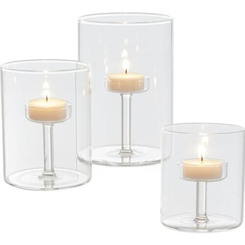 Modern Clear Glass Candlestick Matching Cup Tea Candle Table Party Candle Holders Wedding Dinner Home Decoration
