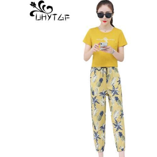 UHYTGF Women two piece outfits Fashion summer suit for women Casual t-shirt tops and pants sports suit elegant women clothes 112