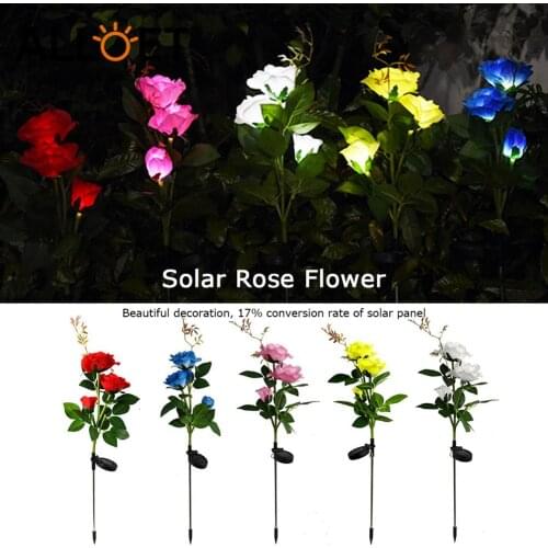 IP65 Waterproof Solar Powered 3 LED Rose Light Outdoor Garden Yard Lawn Ground Lamp Festive Party Romantic Decoration