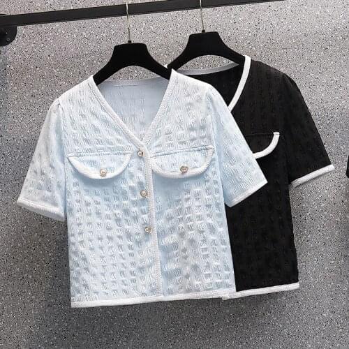 Black Blue Chiffon Plus Size Oversized Korean Fashion Summer WomenS Clothing Vintage Shirts Blouses Top New Vetement Femme 2021