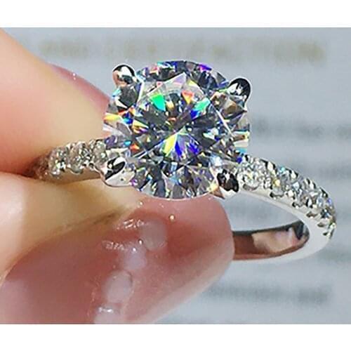 14K Au585 White Gold Women Wedding Party Engagement Ring 1 2 3 4 5 Carat Round Moissanite Diamond Ring Crown Trendy Classic Gift