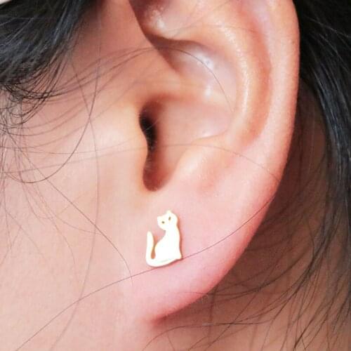 1 pair/cat earrings pet animal stainless steel earrings girl stud gift, 4 colors can choose, good luck to you
