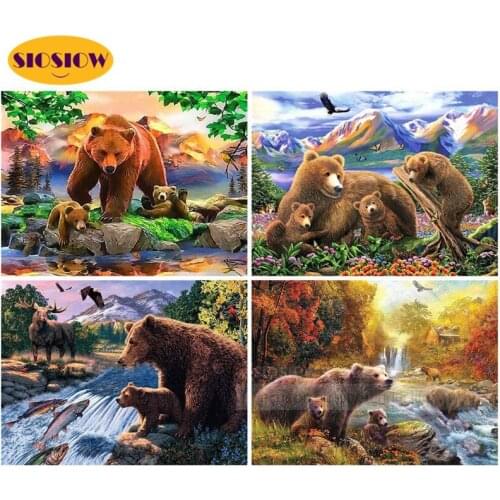 5d Diy Diamond Mosaic Embroidery Bears In Forest Rhinestone Round Diamond Art Painting Animal Full Square Drill Decor Home Room