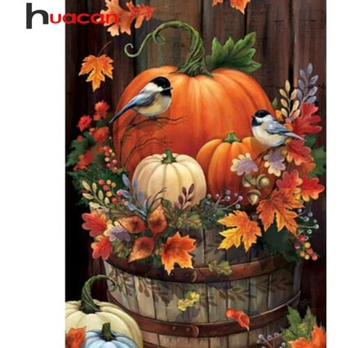 Huacan 5d Diamond Painting Pumpkin Bird Embroidery Cross Stitch Scenery Mosaic Home Decoration Diamond Art