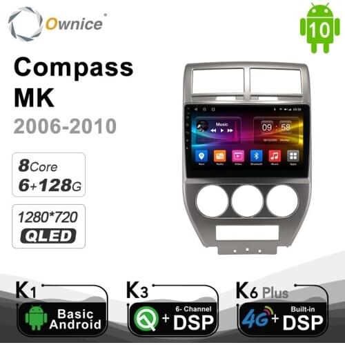 6G+128G Ownice 1280*720 Android 10.0 Car Multimedia for Jeep Compass MK 2006 - 2010 Car Auto Radio 2din Video 4G LTE BT5.0 SPDIF