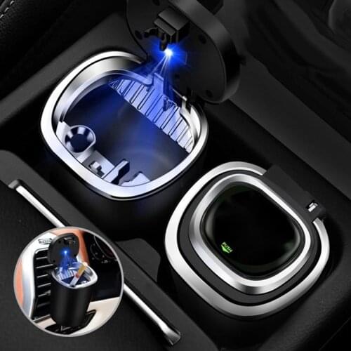 Detachable Car Cigarette Ashtray Cup Holder Car Ashtray Can Rechargeable Cigarette Lighter With Lid Blue LED Light Office Ashtra