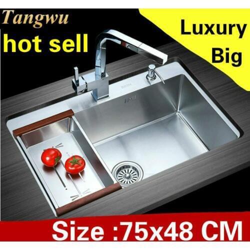 Free shipping Apartment kitchen manual sink single trough standard food grade 304 stainless steel big hot sell 75x48 CM