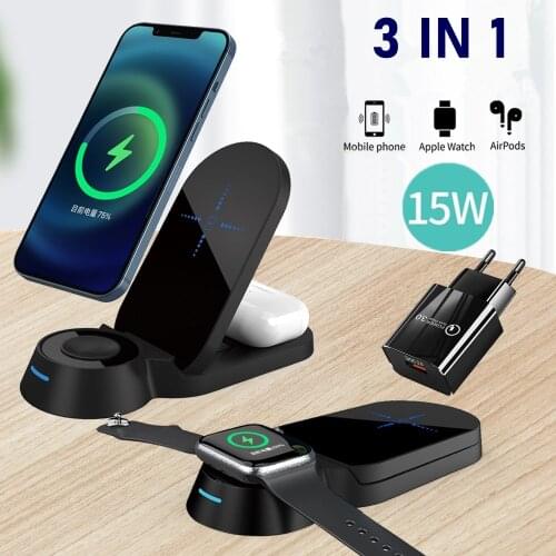 Tongdaytech 15W Qi Wireless Charger For Iphone XS 11 12 Pro Max Samsung 3in1 Fast Charging Charger For Apple Watch Airpods Pro
