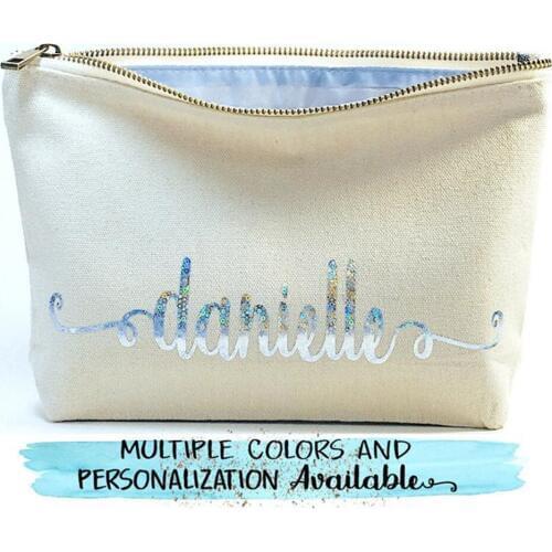 Glitter personalized bag customize monogram Canva cosmetic bag,bridesmaid gift Wedding Bridal party Zipper pouches birthday gift