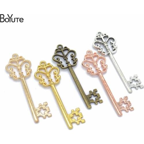BoYuTe (30 Pieces/Lot) 57*18MM 6 Colors Diy Jewelry Accessories Wholesale Metal Alloy Vintage Key Pendant Charms Hot Sale