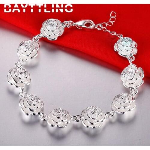 BAYTTLING 925 Sterling Silver 8 Inch Beautifully Carved Rose Bracelet For Woman Fashion Wedding Jewelry Birthday Gift