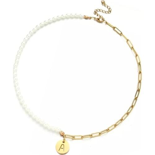 Stainless Steel Customize Letter Imitaion Pearl Initial Alphabet Pendant Necklace For Women Girls Choker Christmas Jewelry