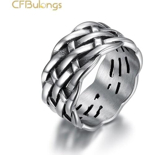 CFBulongs New Store Hot-selling Mesh Hollow Stainless Steel Mens Ring Fashion Simple Jewelry Boyfriend Creative Gift