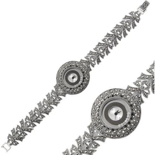 Silver 925 Sterling Marcasite Sleeve Clock