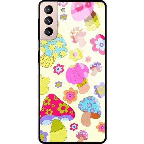 Groovy Shroom Tempered Glass Cover For Samsung Galaxy S21 Ultra S20 FE S8 S9 S10 Plus Note 10 20 Case