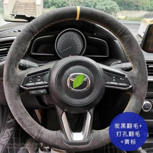 For Mazda 6 CX4 Atenza Axela Premacy CX5 CX8 Steering wheel cover hand-stitch Suede leather Perforated Auto parts accessories