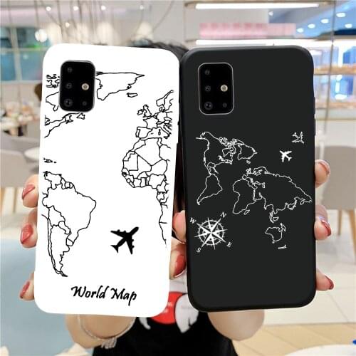 For Samsung Galaxy S21 Plus Ultra Phone Case World Map Soft Silicone Frosted Back Cover For Samsung A31 A51 A71 A515 Coque Etui