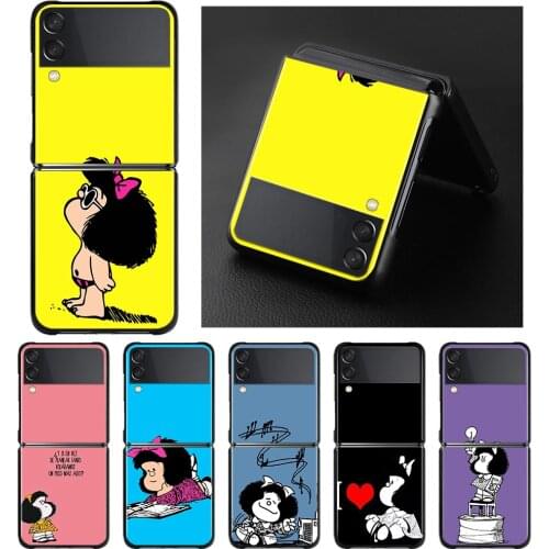 Black Hard Shell For Samsung Galaxy Z Flip3 5G Cover for Samsung Galaxy Z Flip PC Case Cover Fundas Cute Mafalda