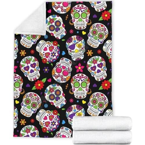 Colorful Skull Fleece blanket dog printed Wearable Blanket Adults For Kids Warm Sherpa Blanket 01