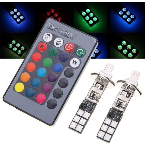 Colorful H1 5050 12SMD RGB LED Car Headlight Fog Light Lamp With Remote Control