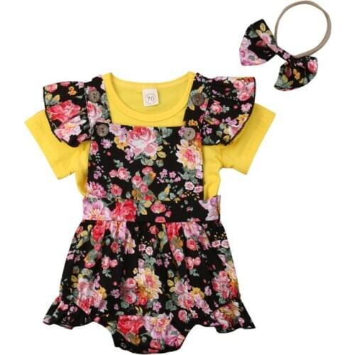 3 Pcs Fashion Kids Baby Girls Flower Tops T-shirt Strap Romper Dress Outfits Clothes +Hair Curler 2019 New Fashion Hot Sale