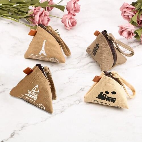 Canvas Pocket Purse Pouch Handheld Coin Wallet Bag Womens Handbag Key Wallet Rice Dumpling Shape
