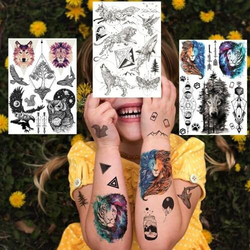 Makeup Tools Temporary Tattoos Realistic Fake Wolf Lion Eagle Elk Tatoo Paper Washable Space Body Art For Women Men Boys Girls