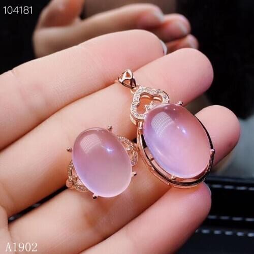 KJJEAXCMY boutique jewels 925 sterling silver inlaid natural powder crystal hibiscus stone gemstone female luxury ring necklace