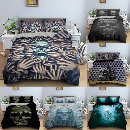 ZEIMON Halloween Skull Bedding Duvet Cover Set 3D Printed Skeleton Quilt Cover with Pillowcase Quilt Cover Home Textiles Gothic