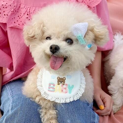 Korea Cute Baby Bear Embroidered Dog Bib Pet Bib Mouth Towel Bib Dog Accessories for Small Dogs Pet Supplies