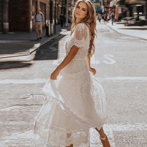 Lace Summer Womens Dress Short Sleeve Hollow Out Tull Loose Sexy Female Evening Party Dress Midi Dress for Beach Plus Size