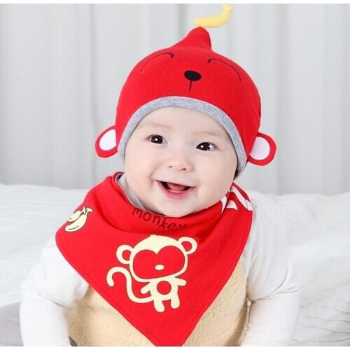 Hot 2Pcs/Set Toddler Child Baby Boys Girls Sleep Hat Cap+Saliva Towel Triangle Head Scarf Set High Quality