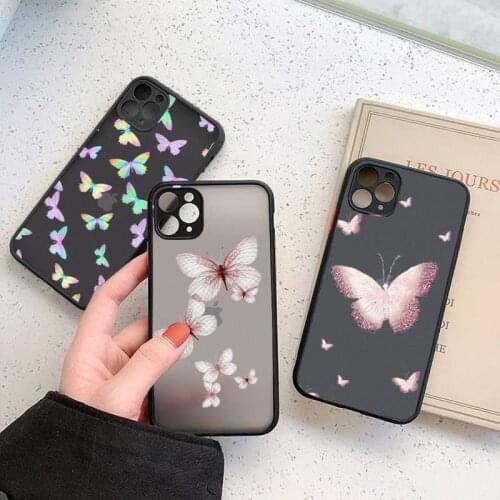 Fly butterfly art pattern luxury shell Phone Cases funda matte transparent For iphone 7 8 11 12 plus mini x xs xr pro max cover