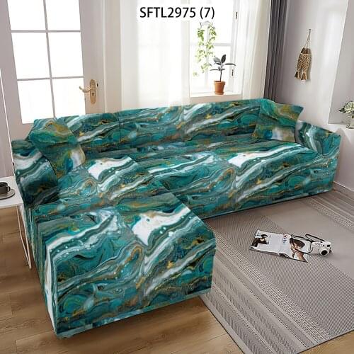 Marble Geometric Sofa Cover Dark Green Furniture Covers Blue Line Plaids Covers Sofa Covers for Living Room 3 Seater Sofa Cover
