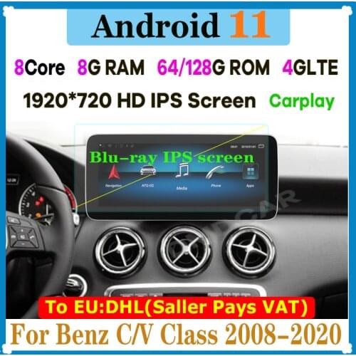 12.3" 8Core CPU 8G RAM Android 10 Car GPS Radio Multimedia for Mercedes Benz C/V Class W204 W205 GLC X253 W446 2008-2018 CarPlay